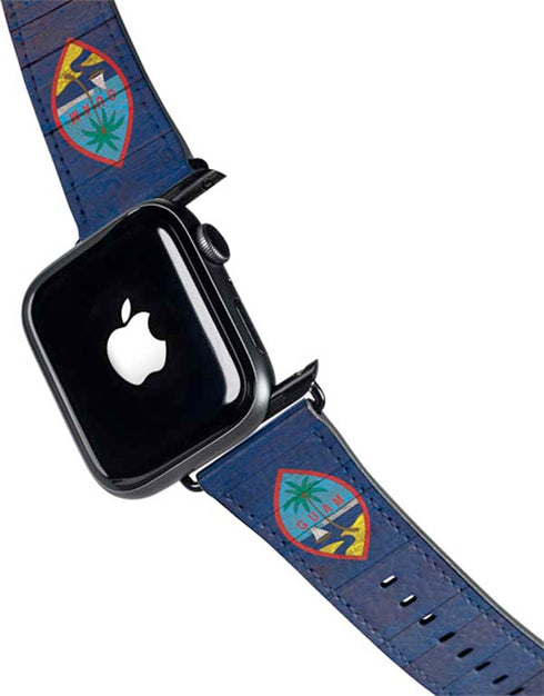 Guam Flag Dark Wood Apple Watch Band 42-44mm