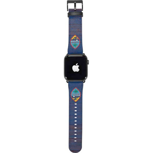 Guam Flag Dark Wood Apple Watch Band 42-44mm