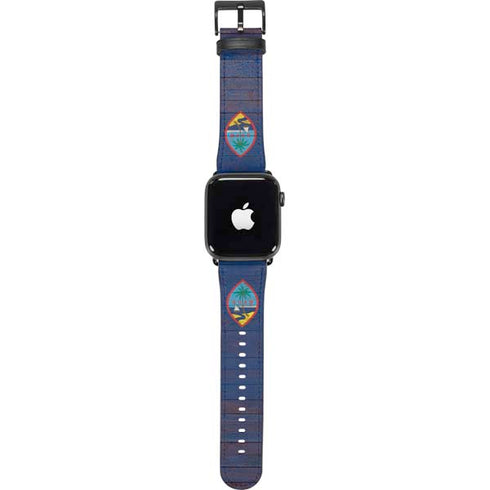 Guam Flag Dark Wood Apple Watch Band 38-40mm