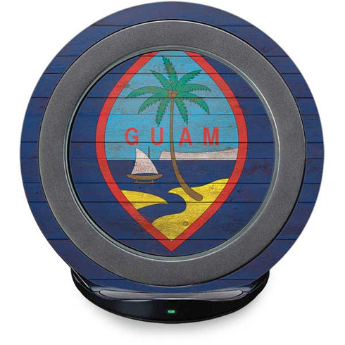 Guam Flag Dark Wood Fast Charge Wireless Charging Stand Skin