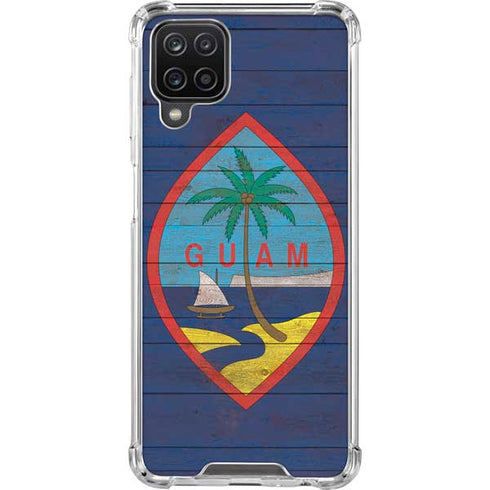 Guam Flag Dark Wood Galaxy A12 Clear Case
