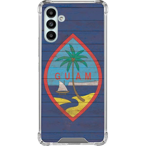 Guam Flag Dark Wood Galaxy A13 5G Clear Case