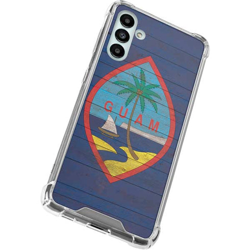 Guam Flag Dark Wood Galaxy A13 5G Clear Case