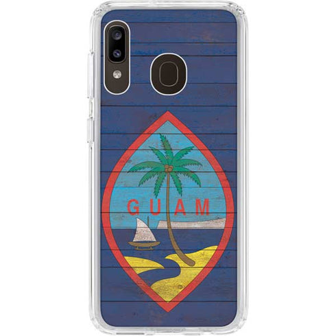 Guam Flag Dark Wood Galaxy A20 Clear Case
