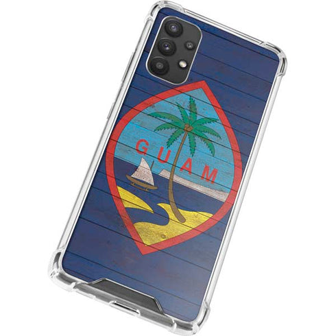 Guam Flag Dark Wood Galaxy A32 5G Clear Case