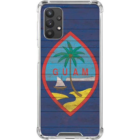Guam Flag Dark Wood Galaxy A32 5G Clear Case