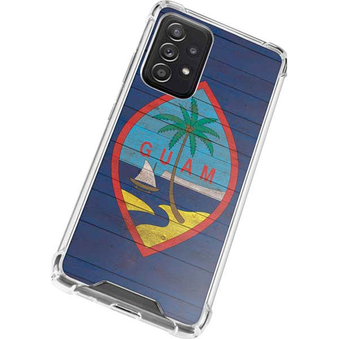 Guam Flag Dark Wood Galaxy A52 5G Clear Case