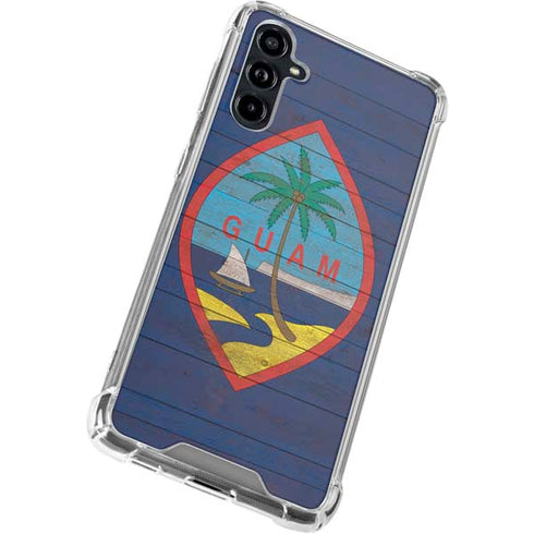 Guam Flag Dark Wood Galaxy A54 5G Clear Case