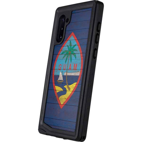 Guam Flag Dark Wood Galaxy Note 10 Waterproof Case