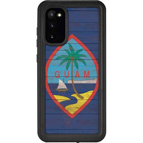 Guam Flag Dark Wood Galaxy S20 Waterproof Case