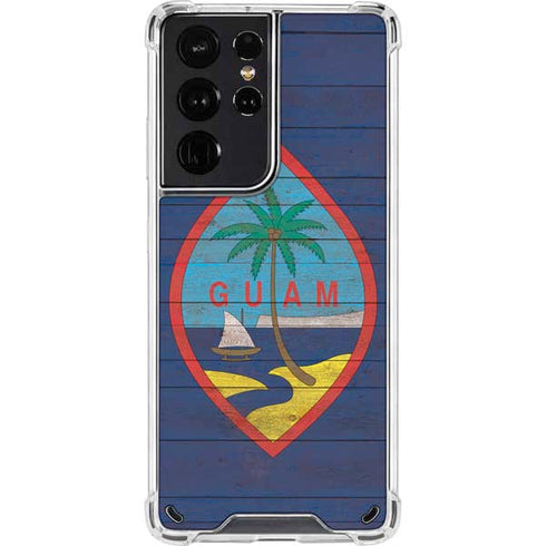 Guam Flag Dark Wood Galaxy S21 Ultra 5G Clear Case