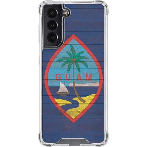 Guam Flag Dark Wood Galaxy S22 Clear Case
