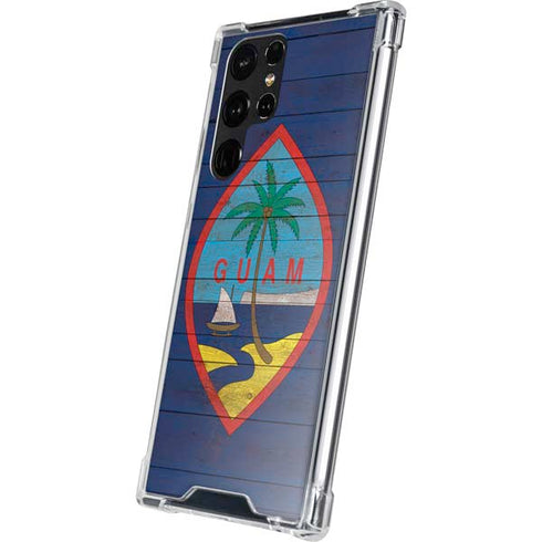 Guam Flag Dark Wood Galaxy S22 Ultra Clear Case