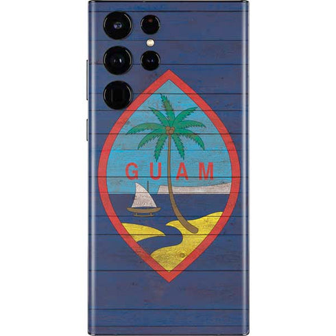 Guam Flag Dark Wood Galaxy S22 Ultra Skin