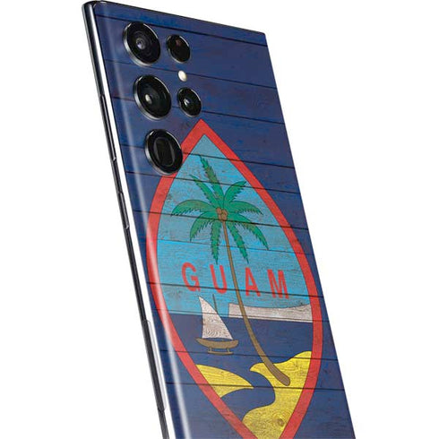 Guam Flag Dark Wood Galaxy S22 Ultra Skin