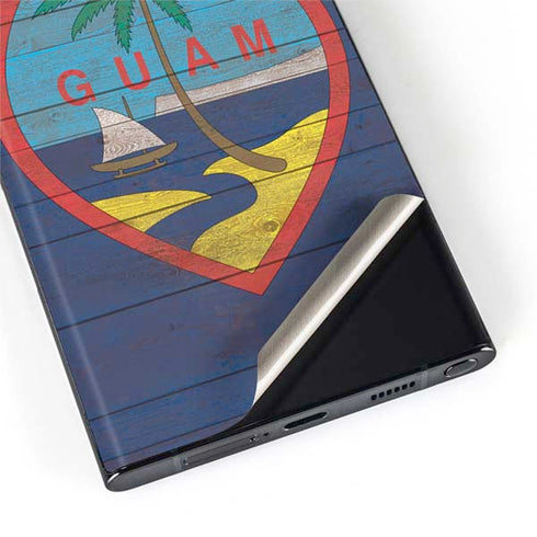 Guam Flag Dark Wood Galaxy S22 Ultra Skin