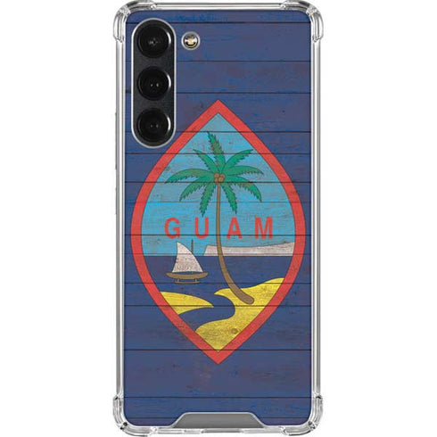 Guam Flag Dark Wood Galaxy S23 Plus Clear Case