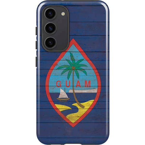 Guam Flag Dark Wood Galaxy S23 Plus Pro Case