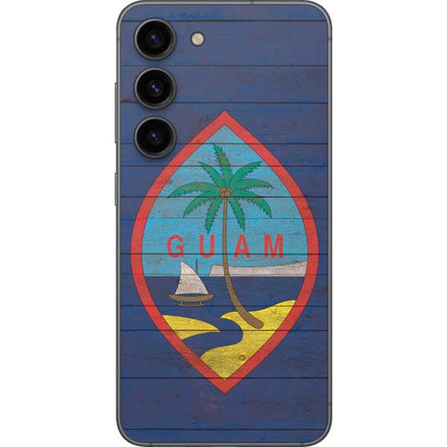 Guam Flag Dark Wood Galaxy S23 Skin