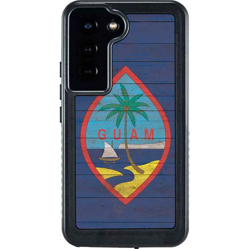 Guam Flag Dark Wood Galaxy S23 Waterproof Case