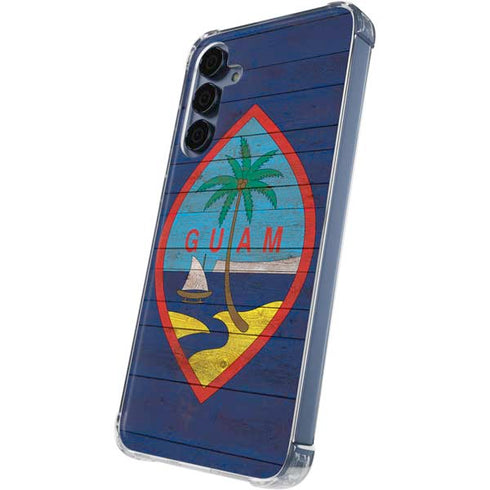 Guam Flag Dark Wood Galaxy S24 Clear Case