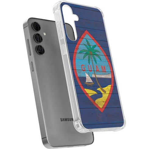 Guam Flag Dark Wood Galaxy S24 Plus Clear Case