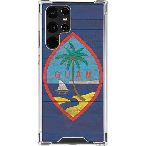 Guam Flag Dark Wood Galaxy S24 Ultra Clear Case