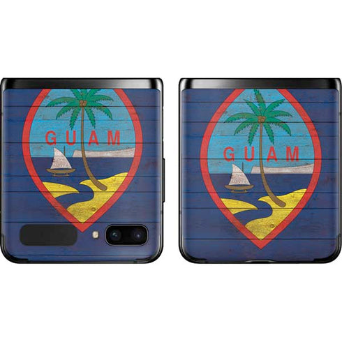Guam Flag Dark Wood Galaxy Z Flip Skin