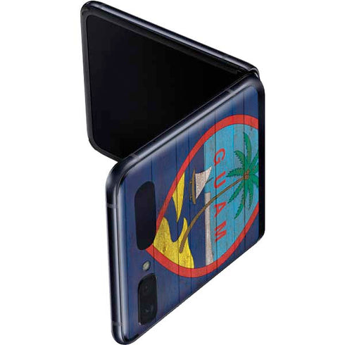Guam Flag Dark Wood Galaxy Z Flip Skin