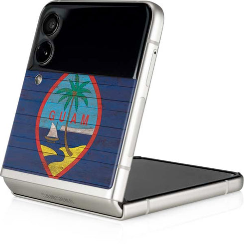 Guam Flag Dark Wood Galaxy Z Flip4 5G Skin