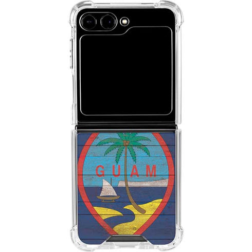 Guam Flag Dark Wood Galaxy Z Flip5 5G Clear Case