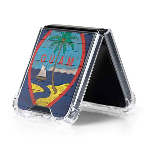 Guam Flag Dark Wood Galaxy Z Flip5 5G Clear Case