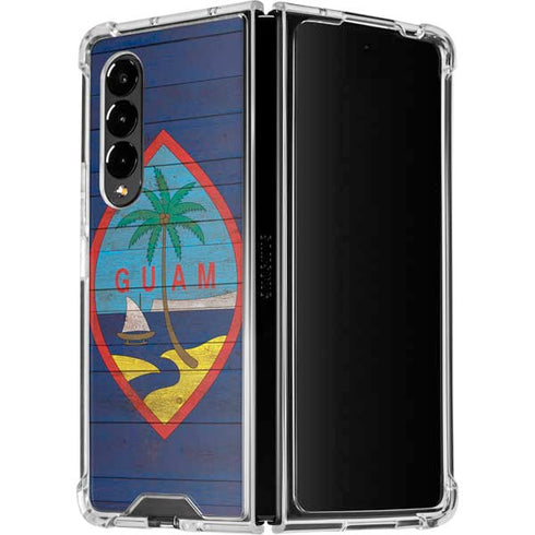 Guam Flag Dark Wood Galaxy Z Fold4 5G Clear Case