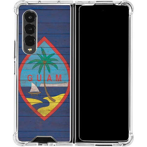 Guam Flag Dark Wood Galaxy Z Fold4 5G Clear Case
