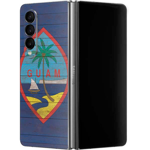 Guam Flag Dark Wood Galaxy Z Fold4 5G Skin