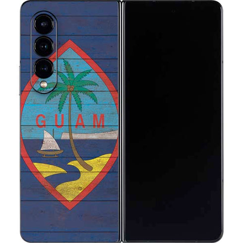 Guam Flag Dark Wood Galaxy Z Fold4 5G Skin