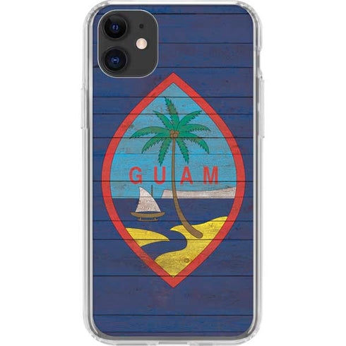 Guam Flag Dark Wood iPhone 11 Clear Case
