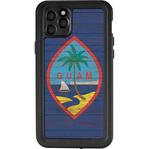 Guam Flag Dark Wood iPhone 11 Pro Max Waterproof Case