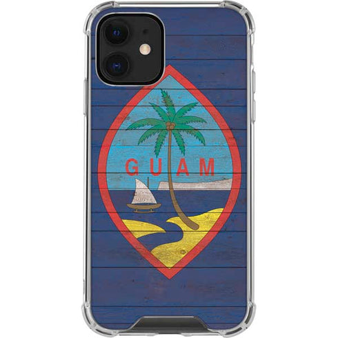 Guam Flag Dark Wood iPhone 12 Clear Case