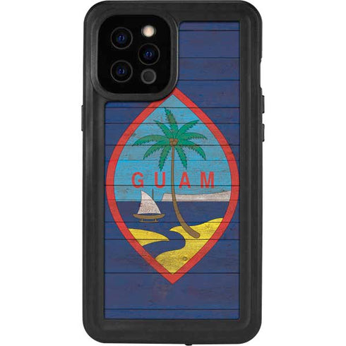 Guam Flag Dark Wood iPhone 12 Pro Max Waterproof Case
