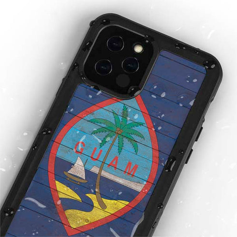 Guam Flag Dark Wood iPhone 12 Pro Waterproof Case