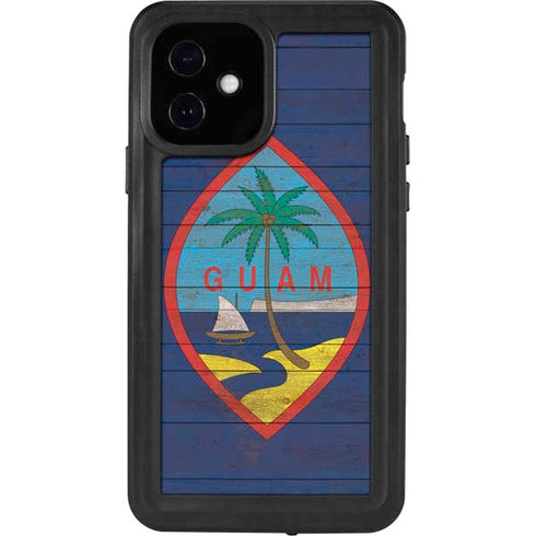 Guam Flag Dark Wood iPhone 12 Waterproof Case