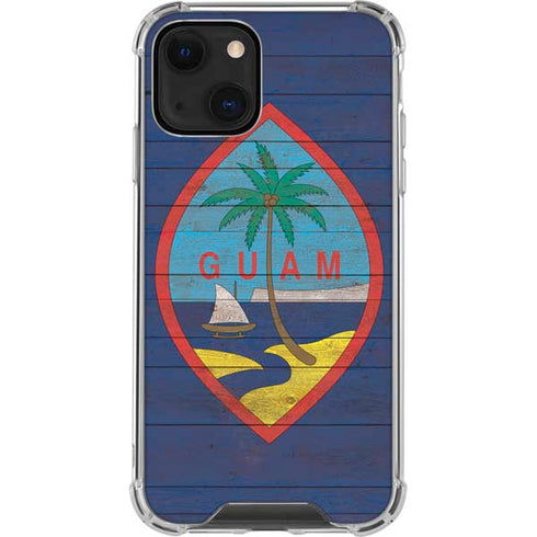 Guam Flag Dark Wood iPhone 13 Mini Clear Case
