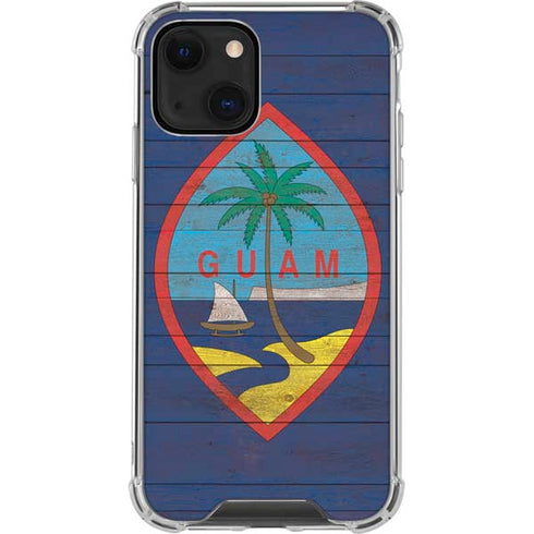Guam Flag Dark Wood iPhone 14 Clear Case