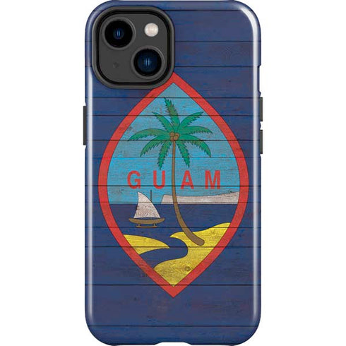 Guam Flag Dark Wood iPhone 15 Plus Impact Case