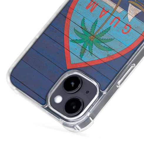 Guam Flag Dark Wood iPhone 15 MagSafe Case