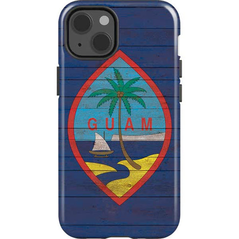 Guam Flag Dark Wood iPhone 15 Impact Case