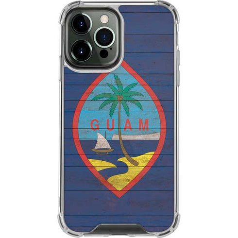 Guam Flag Dark Wood iPhone 15 Pro Max Clear Case