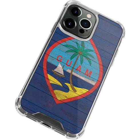 Guam Flag Dark Wood iPhone 15 Pro Max Clear Case
