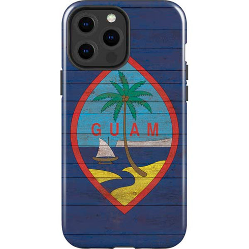 Guam Flag Dark Wood iPhone 15 Pro Max Impact Case